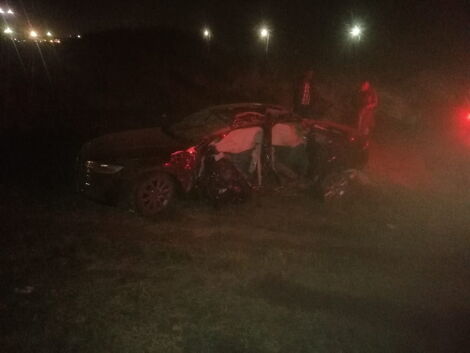 The wreckage of the Audi that was involved in an accident along Mombasa Road on July 25, 2020.