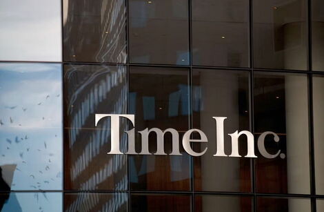 Time Magazine logo on a window pane