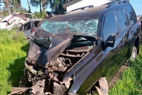 Jubilee Party Secretary-General Raphael Tuju's car at Lari Police Station after an accident along the Nairobi-Nakuru Highway on Wednesday, February 12, 2020.