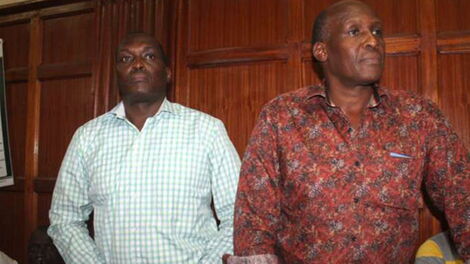 Tuskys directors Stephen Mukuha Kamau (right) and George Gachwe in court in 2016