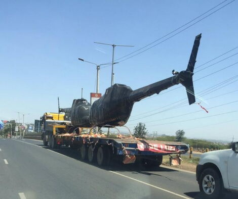 Two choppers transported behind a Haulier track along Mombasa Road in November 2018