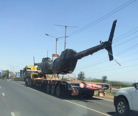 Two choppers transported behind a Haulier track along Mombasa Road in November 2018