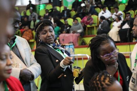 UDA Uasin Gishu Women Representative Gladys Boss Shollei in the middle of other poll agents at Bomas of Kenya on August,9, 2022