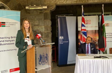 UK High Commissioner to Kenya Jane Marriot (left) gives an address during the signing of UK-Kenya patnership agreement.