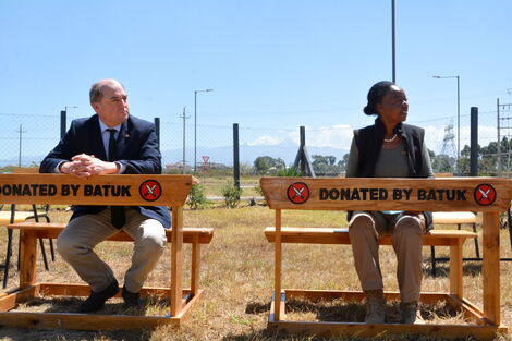 UK’s Secretary of State for Defence, Ben Wallace (front right) and his counterpart Monica Juma at the Nanyuki barracks.