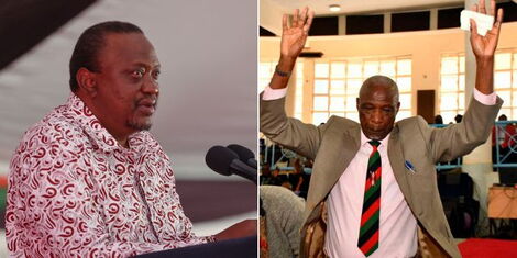 A collage image of President Uhuru Kenyatta (LEFT) and Prof Paul Wainaina (RIGHT).
