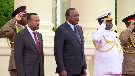 Ethiopian Prime Minister Abiy Ahmed (left) pictured during a past meeting with President Uhuru Kenyatta