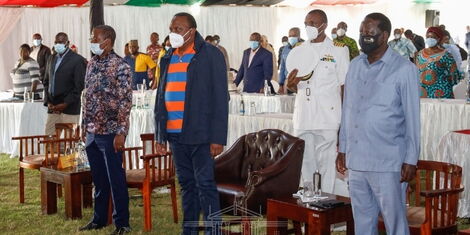 President Uhuru Kenyatta and ODM leader Raila Odinga with MPs at a BBI retreat in Naivasha on November 2, 2020