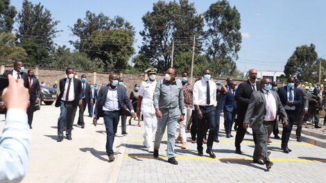 President Uhuru Kenyatta, Nairobi Senator Johnson Sakaja and General Mohamed Badi tour Nairobi Metropolitan Services's projects in Nairobi's informal settlements on Tuesday, June 30, 2020