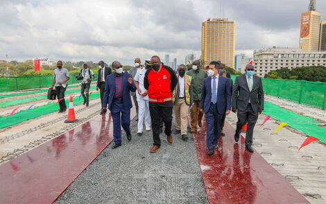 President Uhuru Kenyatta was accompanied by CS Infrastructure James Macharia and DG NMS Mohamed Badi to inspect the highway on December 23, 2021.