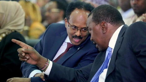 Somalia President Abdullahi Farmajo (left) with President Uhuru Kenyatta (right) at the United Nations summit in September 2019