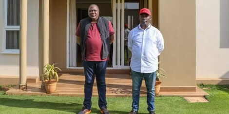 President Uhuru Kenyatta with former Kiambu Governor William Kabogo at Iguta Paradise Homes on March 7, 2021