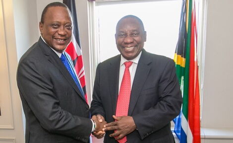 An image of President Uhuru Kenyatta and South African President Cyril Ramaphosa
