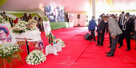 President Uhuru Kenyatta joins mourners at the funeral service of Mama Hannah Atsianzale Mudavadi at Mululu Village in Vihiga County on January 9, 2021