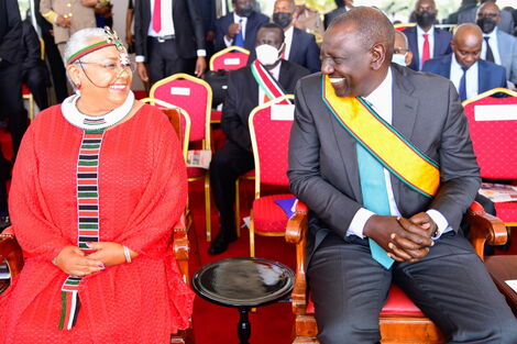 First Lady Margaret Kenyatta and Vice President William Ruto during Madaraka Day celebrations on June 1, 2022.