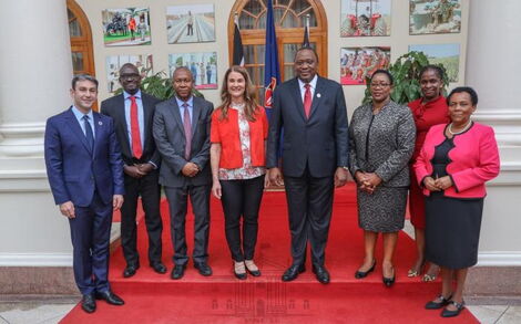 President Uhuru Kenyatta pictured with philanthropist Melinda Gates alongside various officials at State House, Nairobi after a meeting on November 12, 2019