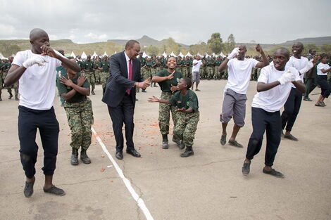 President Uhuru Kenyatta at the passing out parade for NYS recruits in Gilgil on February, 16 2018.