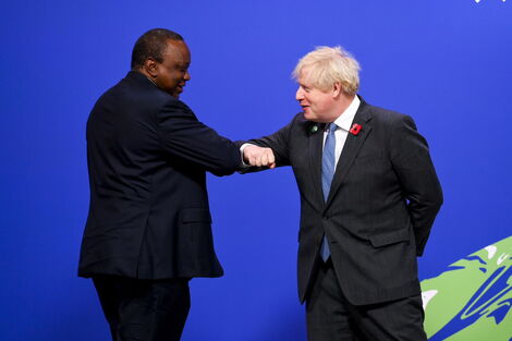 President Uhuru Kenyatta was received at the UN Climate Change Conference (COP26) in Glasgow, Scotland by UK Prime Minister Boris Johnson on November 1, 2021.