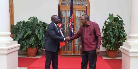 President William Ruto and former president Uhuru Kenyatta during a past meeting at State House, 