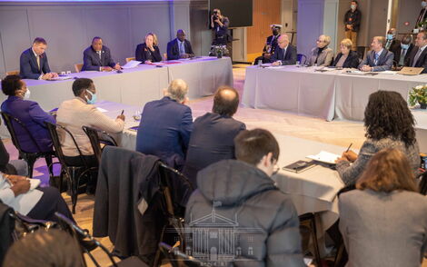 President Uhuru Kenyatta speaking in Edinburgh, Scotland, during a business meeting with the Scottish Africa Business Association (SABA) on Wednesday, November 3.
