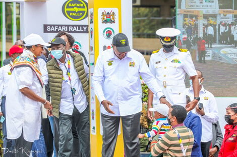 President Uhuru Kenyatta and his grandson at the launch of the World Rally Championship (WRC) Safari Rally, Thursday June 23, 2022.