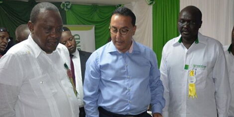 President Uhuru Kenyatta, Tourism Fund CS Najib Balala and former Tourism Fund CEO at the launch of the Ronald Ngala Utalii College Hotel in Kilifi County