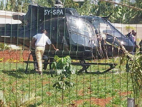 Chopper used by Former President Uhuru Kenyatta at the Little Gem Resort compound on Friday, February 10.