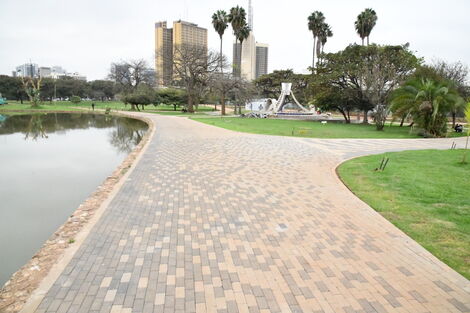 An image of a refurbished footpath in Uhuru Park.