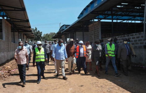 President Uhuru Kenyatta inspecting construction of the ultra-modern Uhuru Business Park Market Complex in Kisumu County in October 2020.