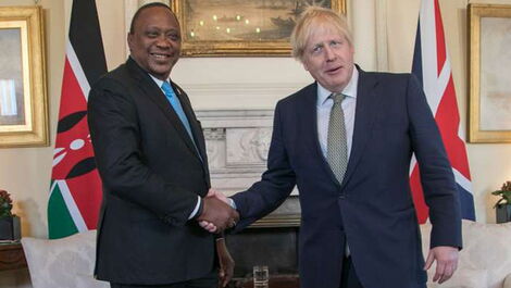 A file image of President Uhuru Kenyatta (left) and British Prime Minister Borris Johnson.