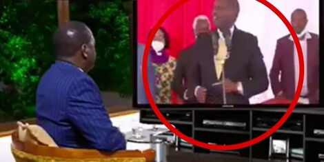 The edited clip to show Raila Odinga watching DP William Ruto singing. According to a video expert, the TV is badly positioned and is not in line with the room’s perspective.