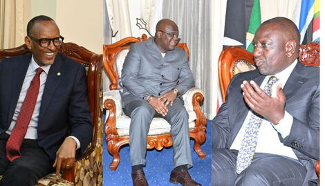 From left: A collage President Paul Kagame of Rwanda, President of DRC Felix Tshiskedei and President-elect William Ruto 