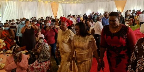 Nyeri Woman Rep Rahab Mukami, Nakuru Senator Susan Kihika and Malindi MP Aisha Jumwa during the wedding on Saturday, November 7.