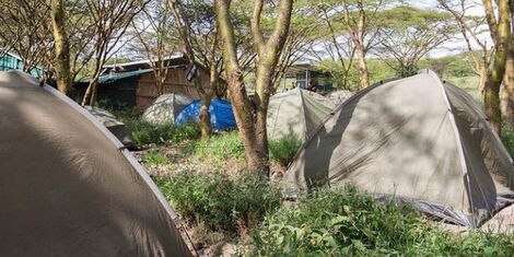 An undated image of camps set up at the Ngong Hills.