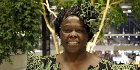 A file image of the 2004 Nobel Prize winner Wangari Maathai posing for a photo
