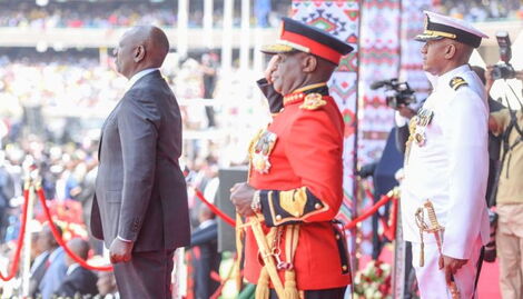 President William Ruto standing in respect to the National Anthem at Kasarani Stadium on September 13, 2022
