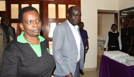 An undated image of IEBC Deputy Commissioner Secretary Ruth Kulundu (leftt) with IEBC Chairman Wafula Chebukati in a past event