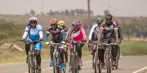 Second Lady Rachel Ruto with some of the cyclists
