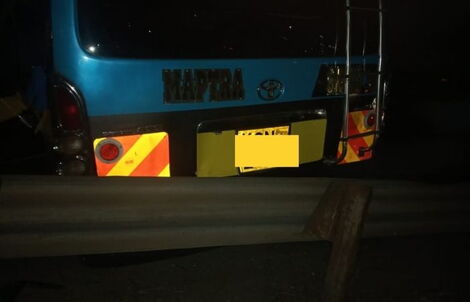 A 14-seater matatu involved in an accident along Nairobi-Mombasa Highway on Wednesday, July 21, 2021