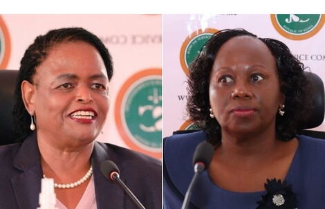 Chief Justice Martha Koome (left) and former CJ post aspirant Prof. Patricia Kameri Mbote.