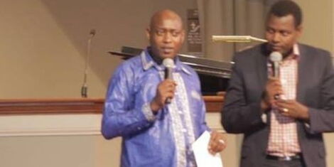 Bishop Emmanuel Musinga addressing the faithful of his Church in Indiana USA with the help of a translator.