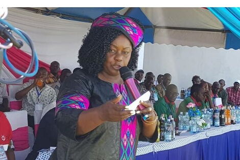 A photo of Suba North MP Millie Odhiambo speaking during a function on February 20, 2020.