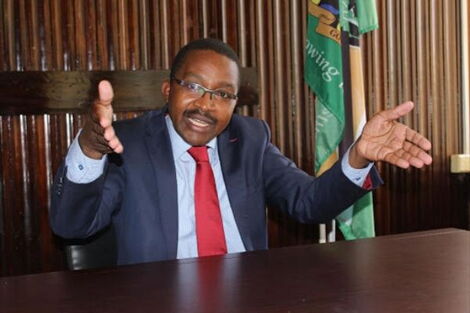 Murang'a Governor Mwangi wa Iria speaking during a press conference