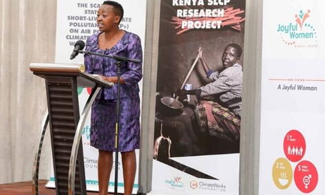 Second Lady Rachel Rutomakes the keynote address at the launch of the Kenya Short-Lived Climate Pollutants project in joint partnership with Joyful Women and Climate Works Foundation on March 6, 2020.