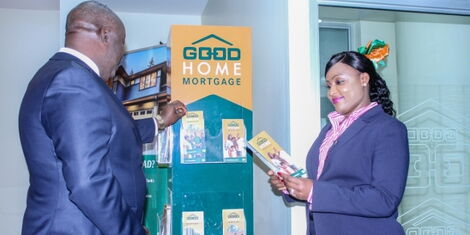 Co-operative Bank Head of Mortgage Finance Chris Chege and Director of Corporate & Institutional Banking Jacquelyne Waithaka discuss some of the products available at the Property Hub during its launch at KUSCCO Center, Upperhill on September 28, 2020