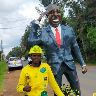 Sculptor Silas Wanjeru outside William Ruto's home in Karen