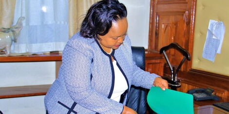 Secretary to the Cabinet nominee Mercy Wanjau arrives at the County Hall for her vetting on October 22, 2022. 