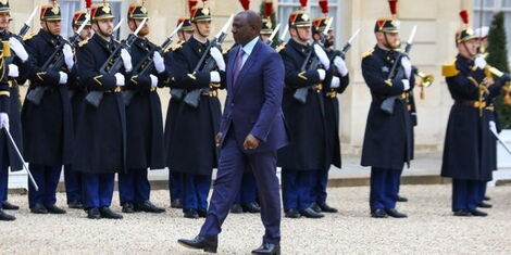 President William marches during his reception at the Elysee Palace in Paris on Tuesday, January 24, 2023. 