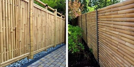 A photo collage of bamboo fencing