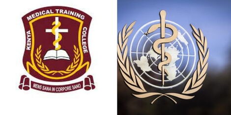 A photo collage of the KMTC logo (left) and WHO logo (right)